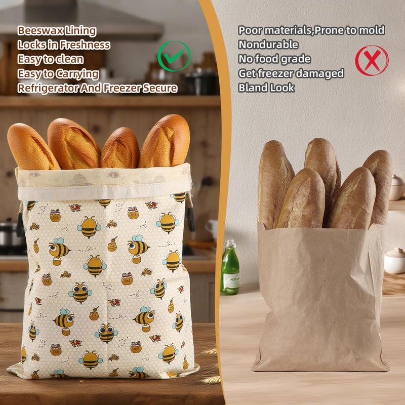 Vakeen Sourdough Bread Bags, Reusable Beeswax Bread Bags for Homemade Bread, 17"×13" Natural Beeswax Cotton Loaf Bag, Easy to Clean Bakery Essentials (2 Pack) - Image 5